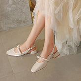 Women's Mid Pearls Strap Square Front Bag Heels